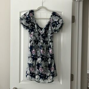 Blue with purple and white floral mini dress